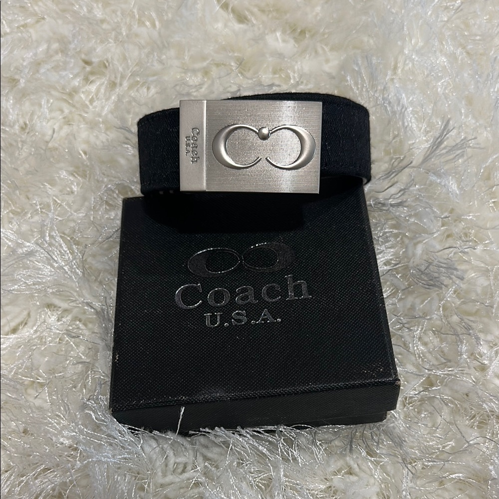 Coach Women’s Black Monogram Belt with Silver Buckle